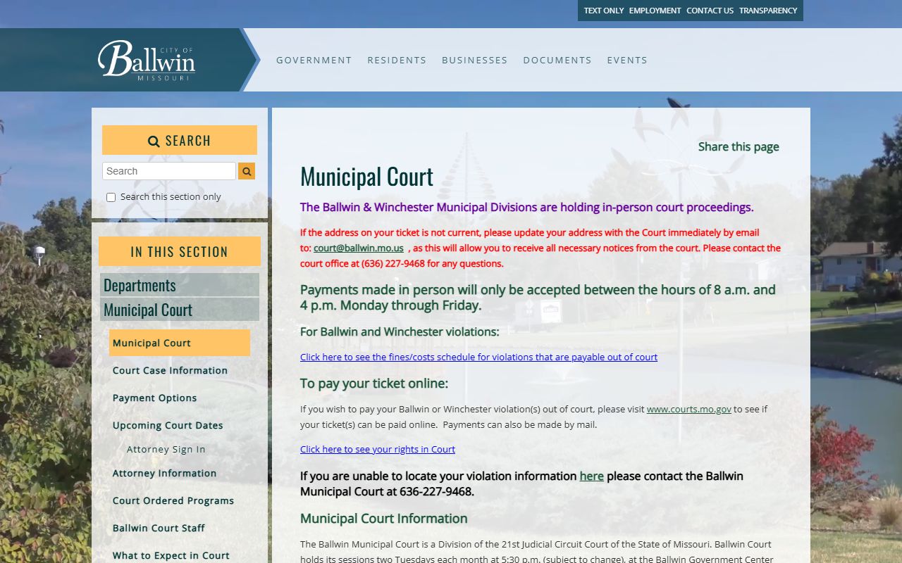 Ballwin White Pages municipal court information