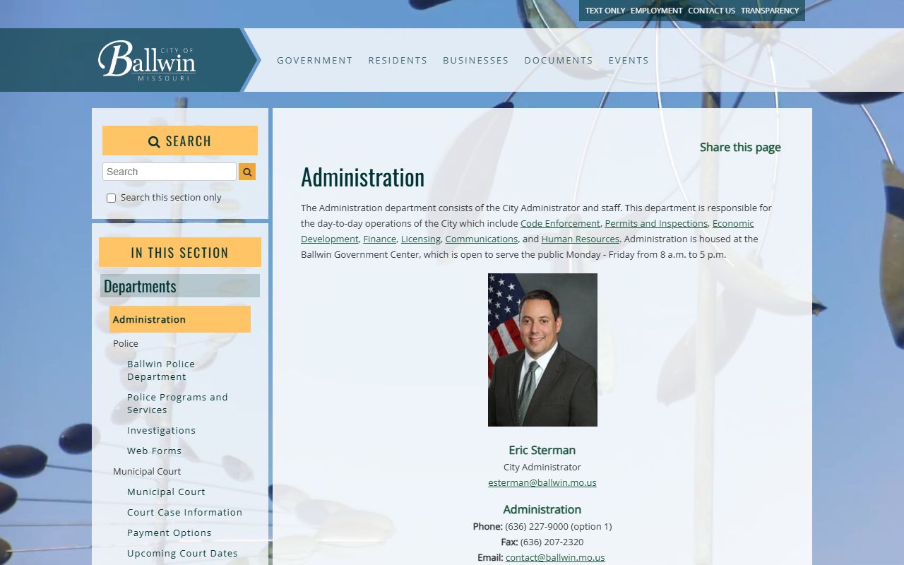 Ballwin White Pages city clerk and administration records