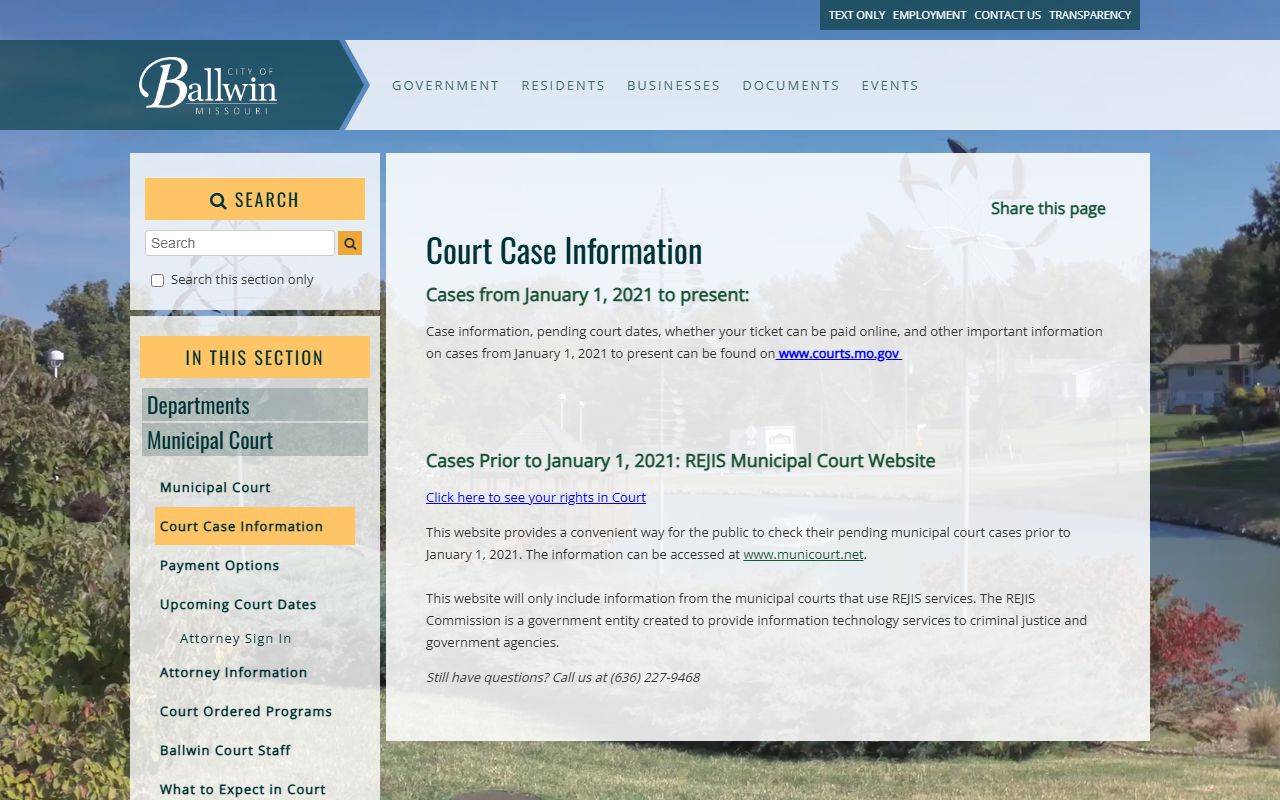 Ballwin White Pages court case information and search instructions