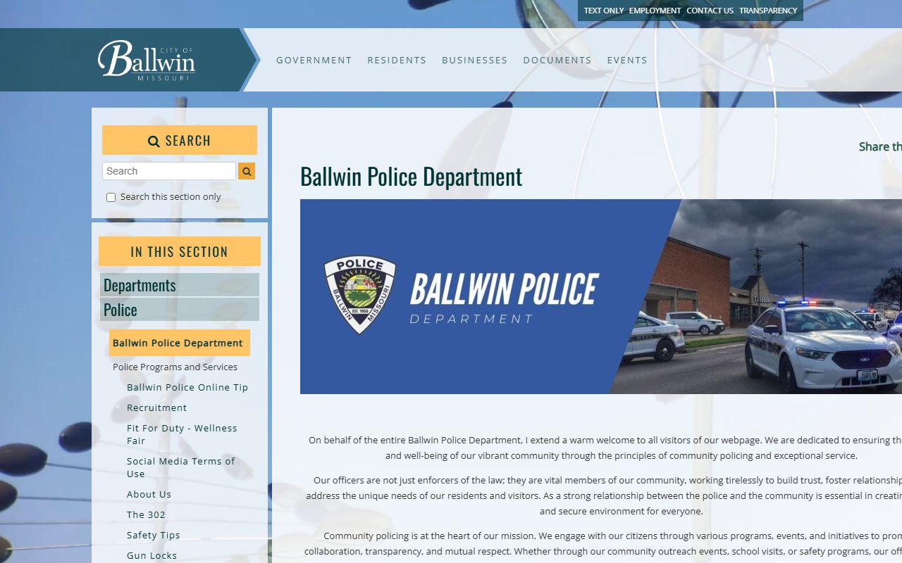 Ballwin White Pages police department records