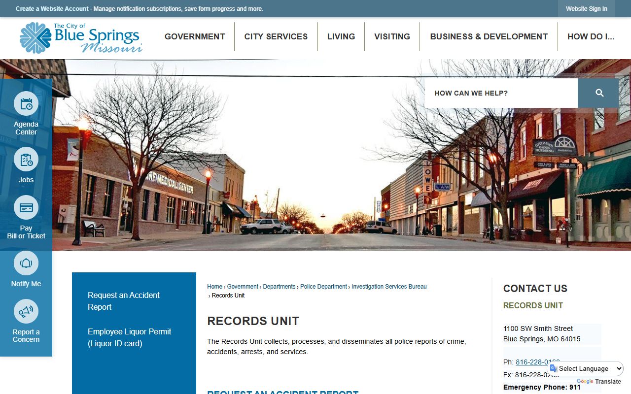 Blue Springs White Pages police department records