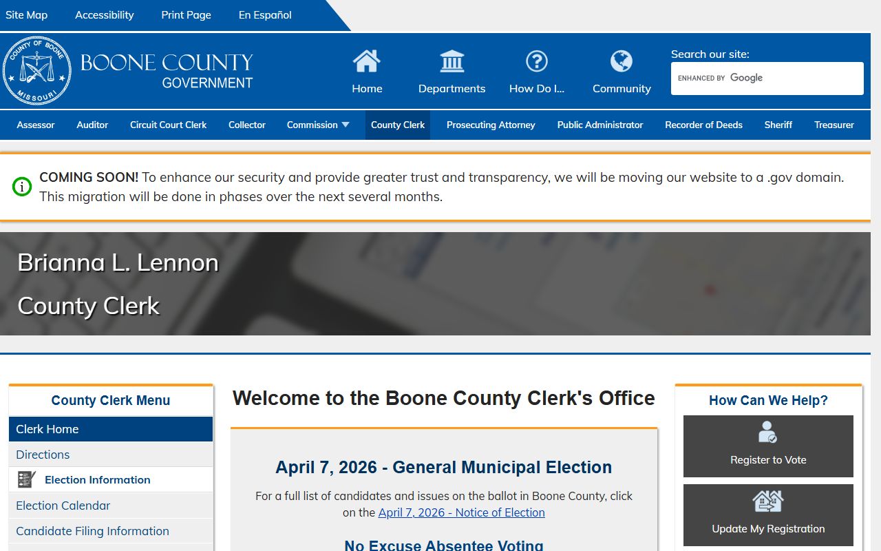Boone County Clerk voter registration for Columbia white pages