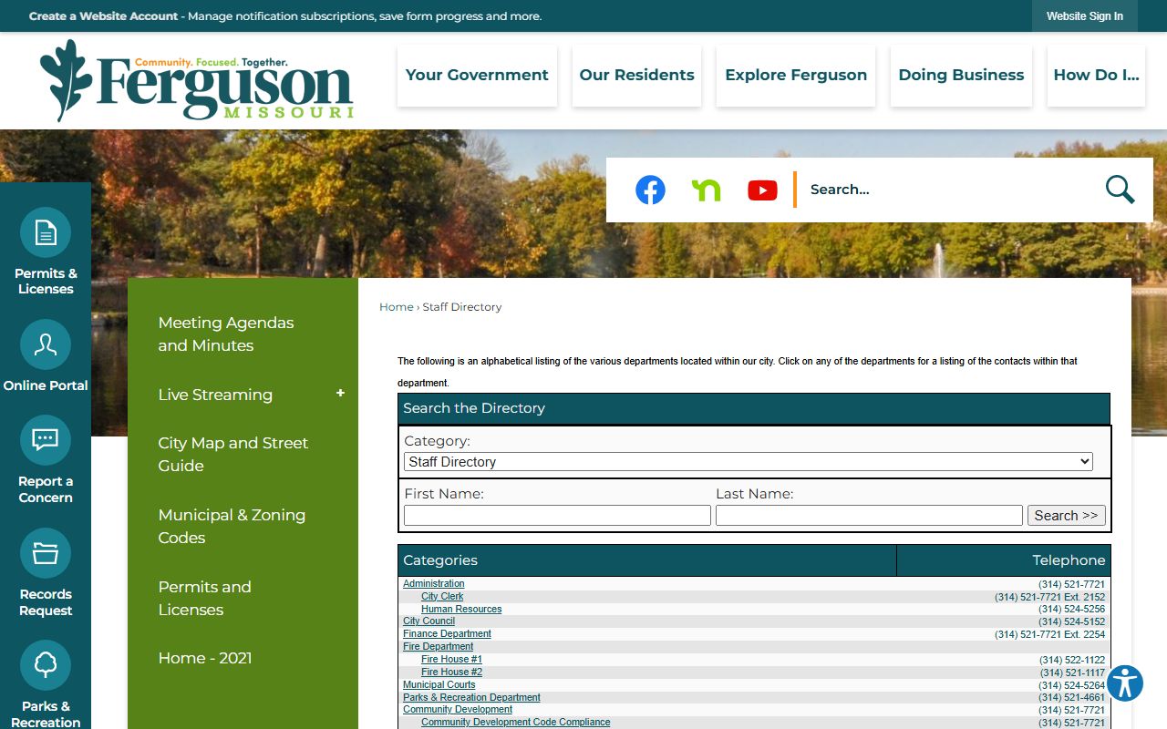 Ferguson White Pages city staff directory listing