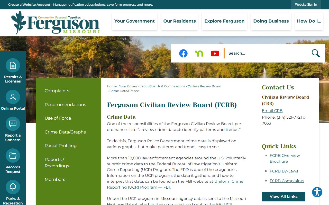 Ferguson White Pages crime data graphs and statistics