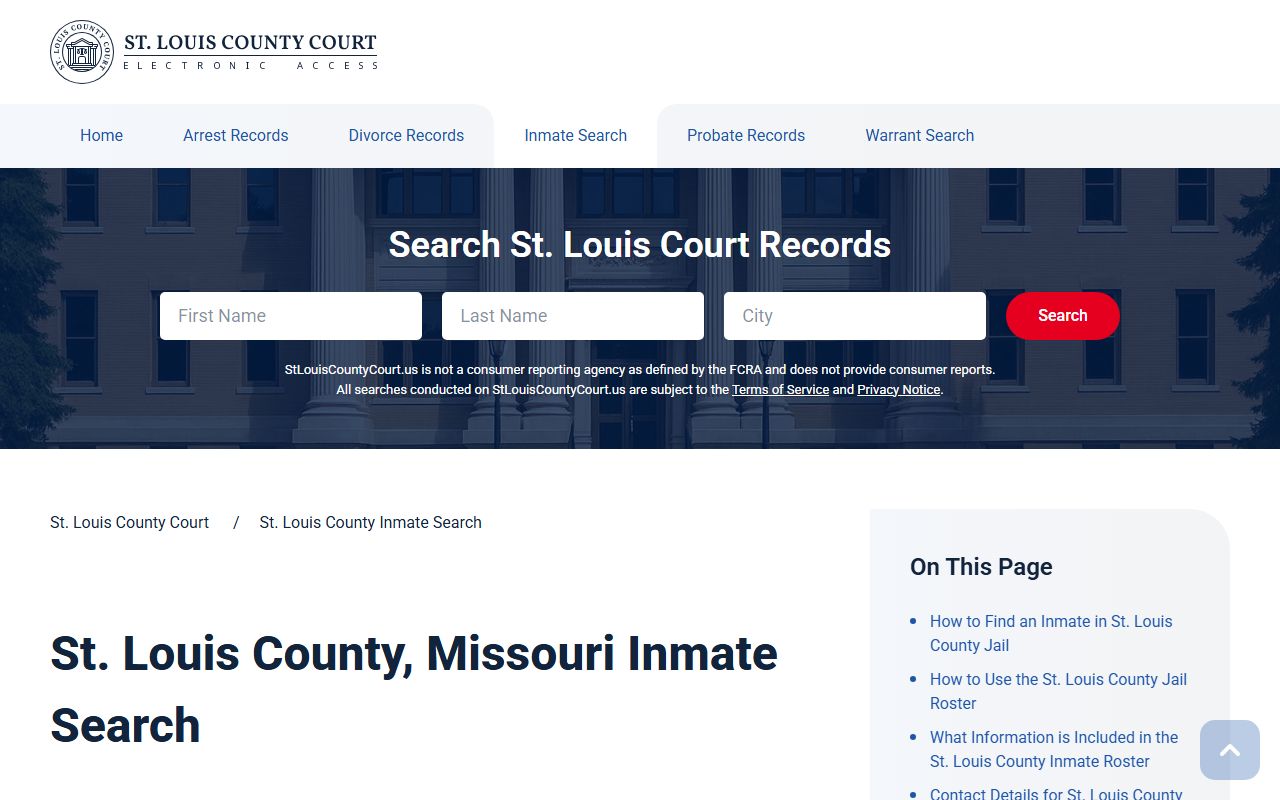 Hazelwood White Pages St. Louis County inmate search tool