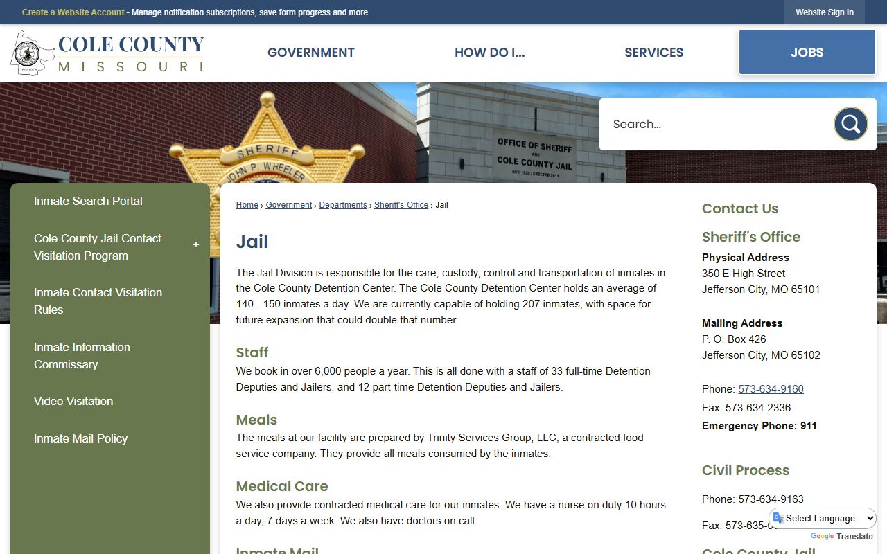 Jefferson City White Pages Cole County Sheriff inmate search