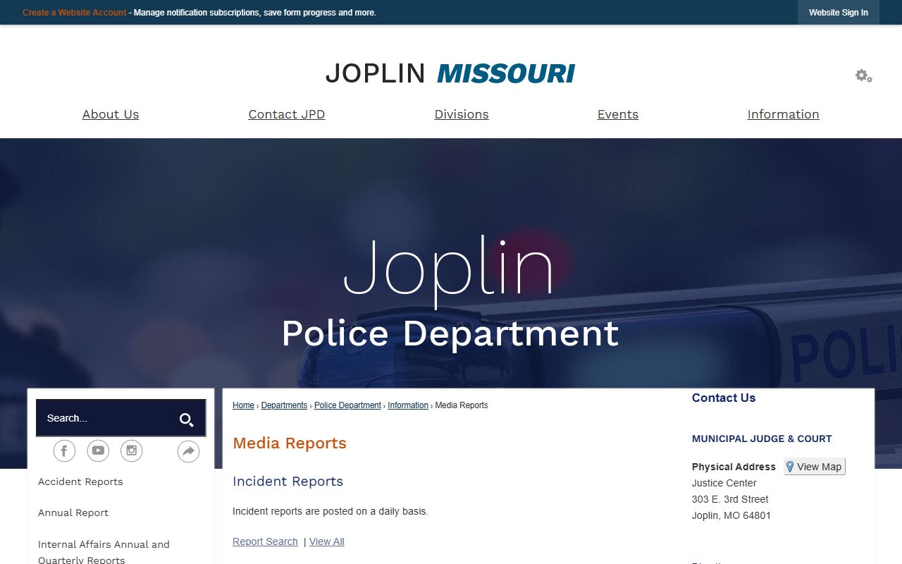 Joplin White Pages police department media reports