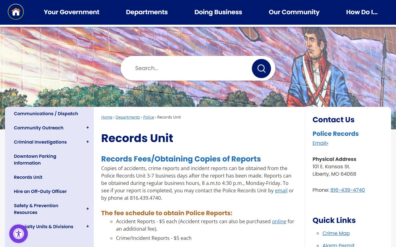 Liberty White Pages police department records unit