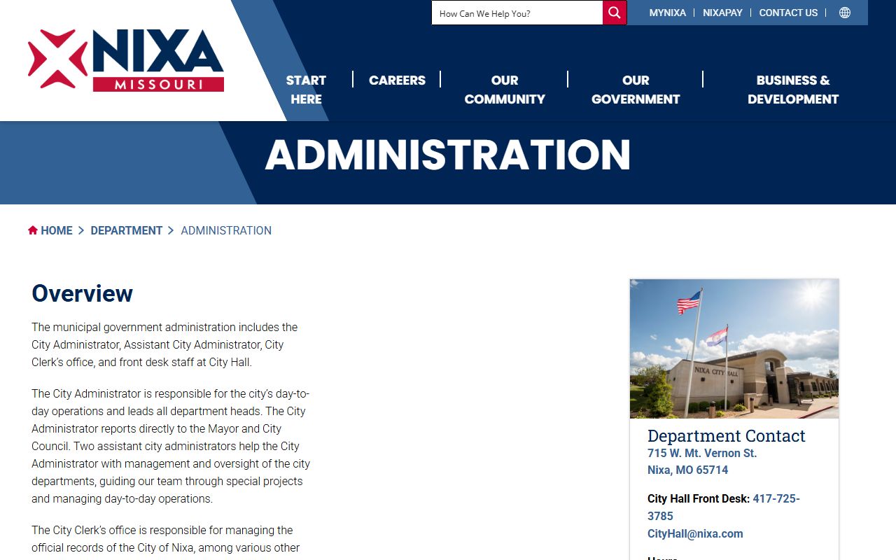 Nixa White Pages city administration contacts page