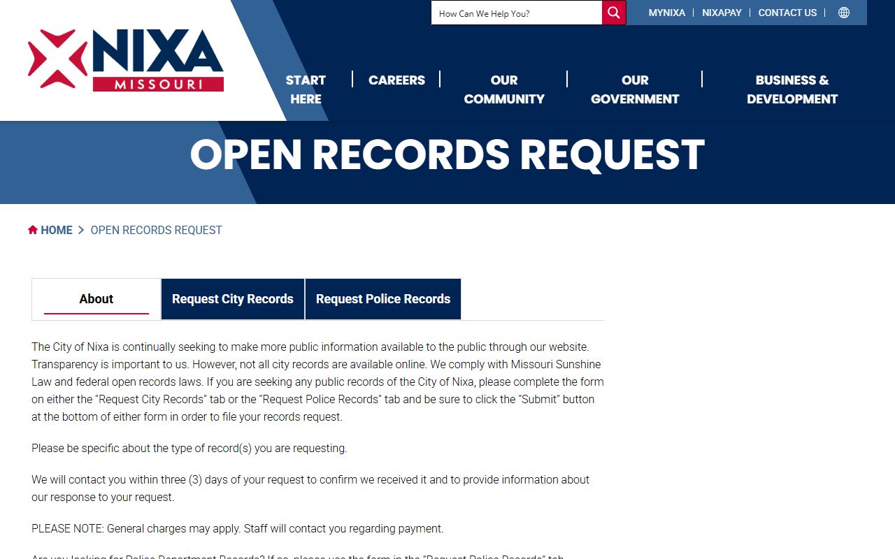 Nixa White Pages open records request portal