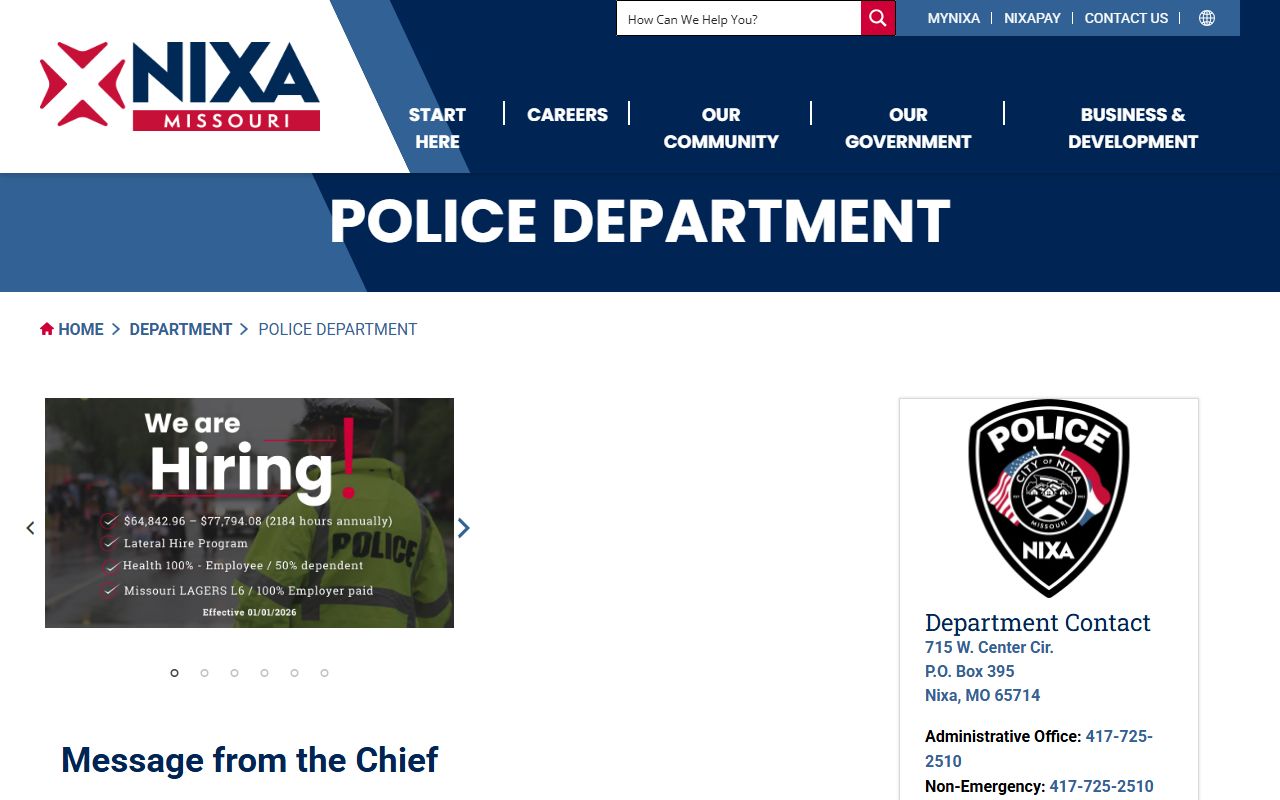 Nixa White Pages police department page