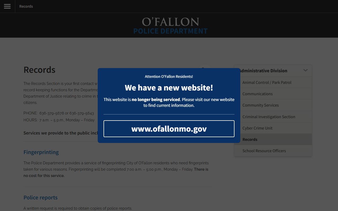 O'Fallon Police Department records for white pages searches