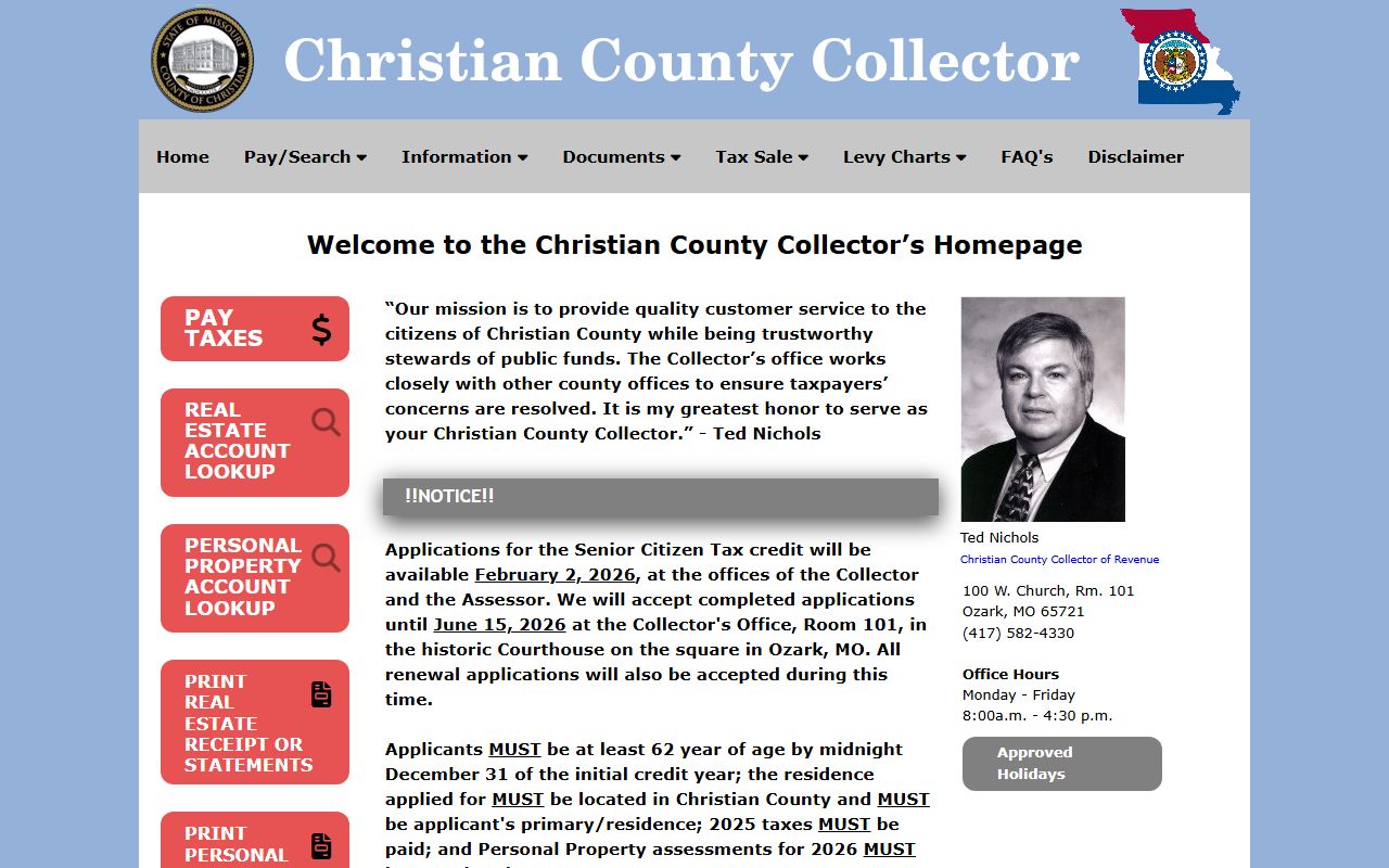 Ozark White Pages Christian County Collector real estate tax search