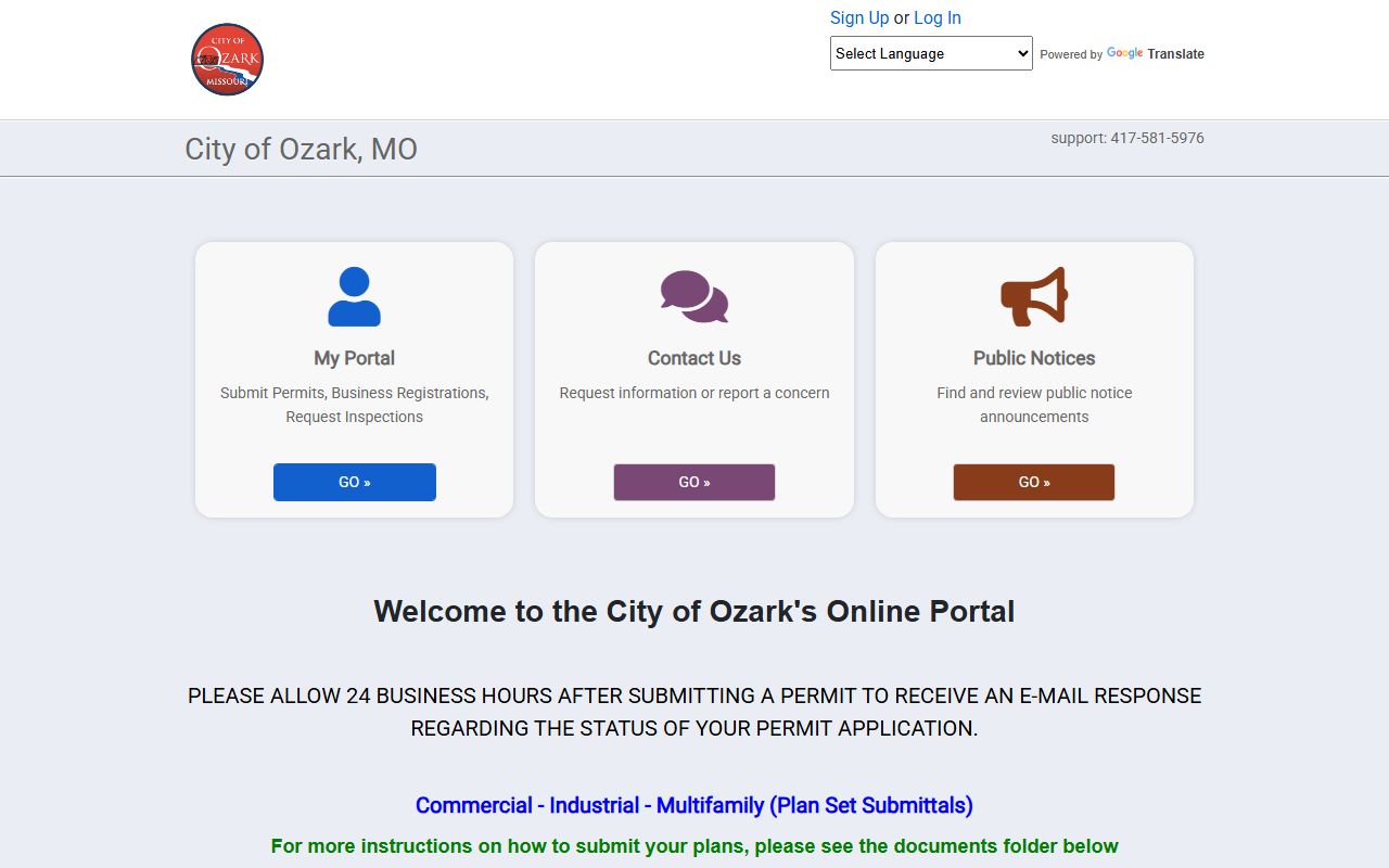 Ozark White Pages city online portal for permits and business lookups