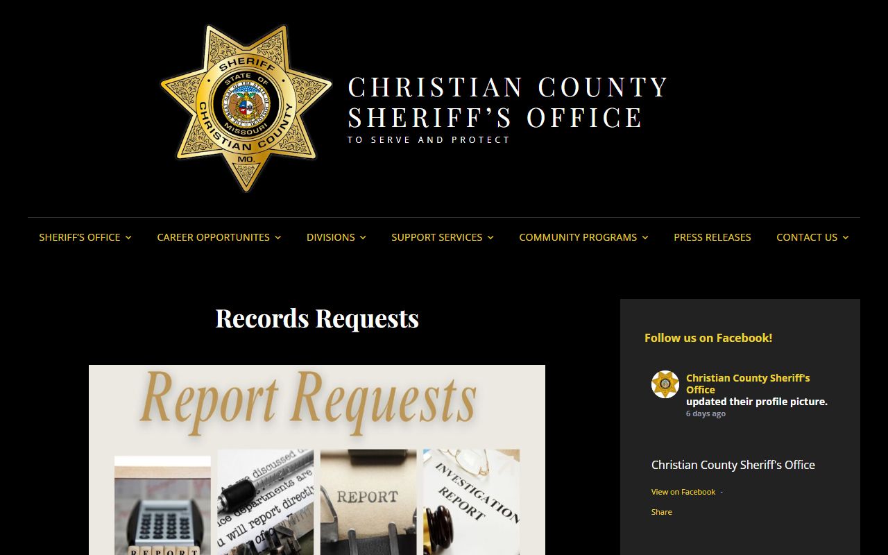 Ozark White Pages Christian County Sheriff records request page