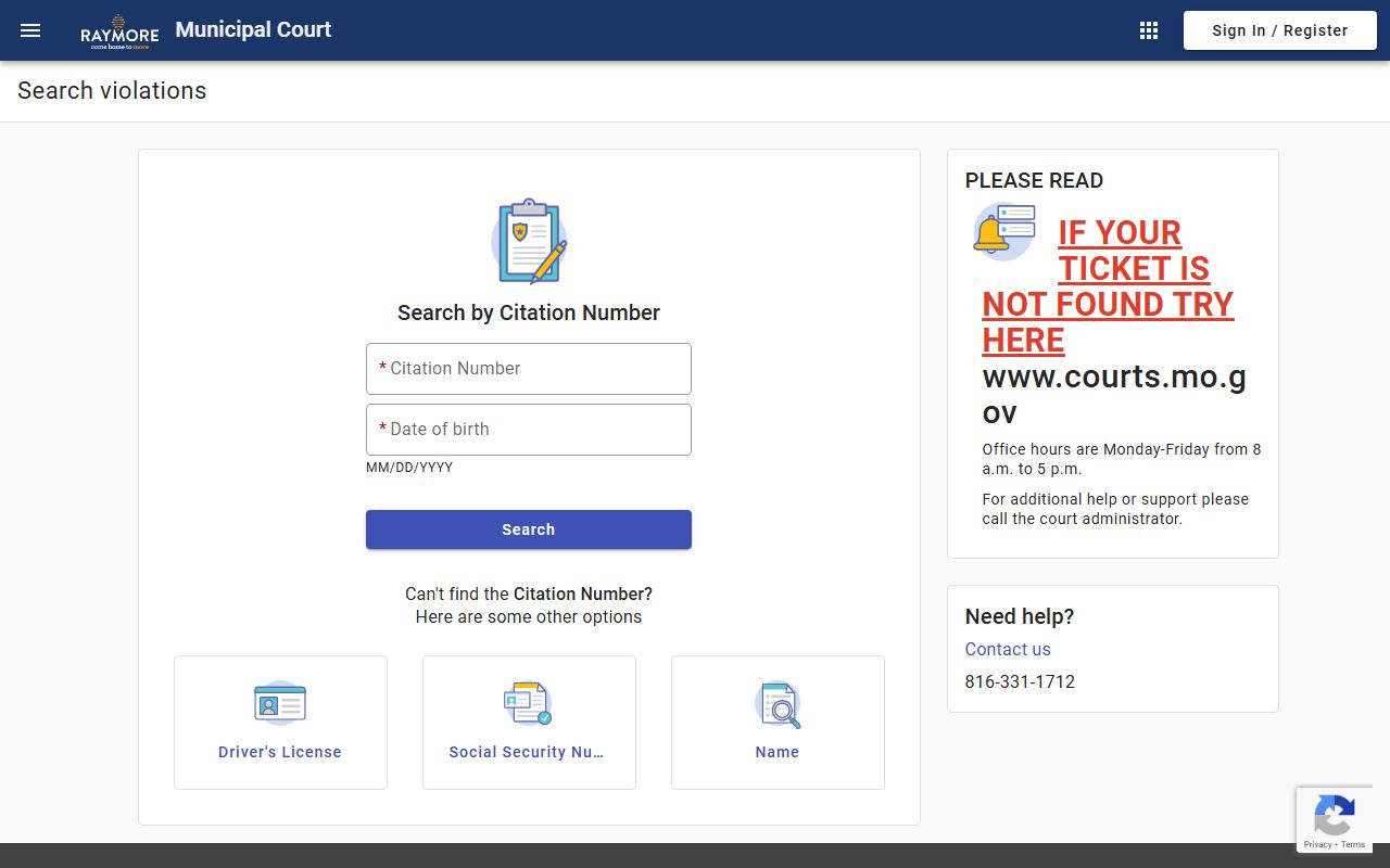 Raymore White Pages municipal court online search