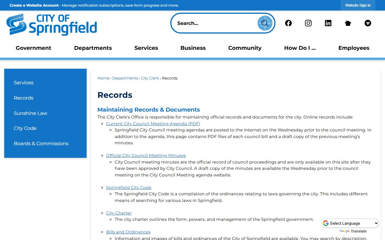 Springfield City Clerk public records for white pages searches