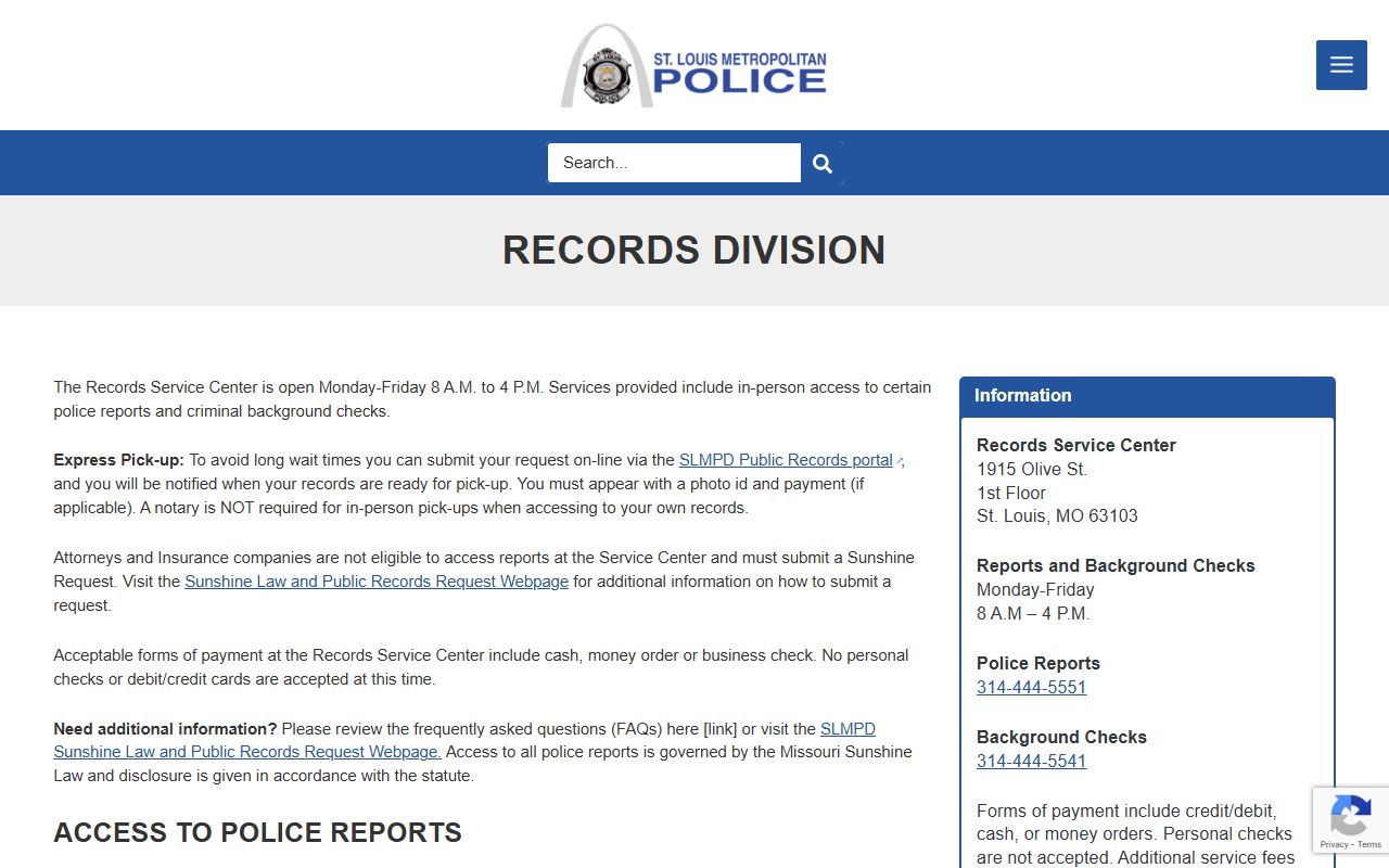 St. Louis Metropolitan Police Department records for white pages searches