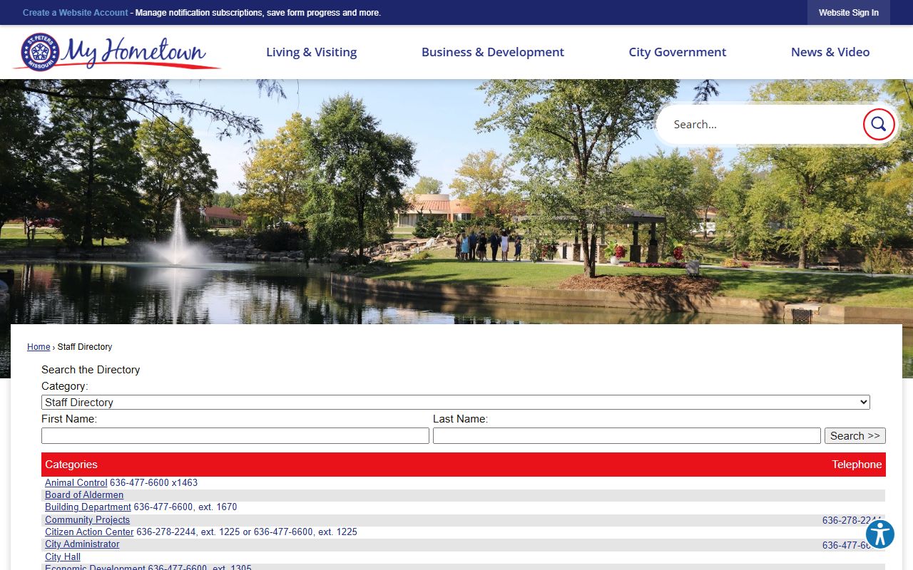 St. Peters White Pages staff directory search