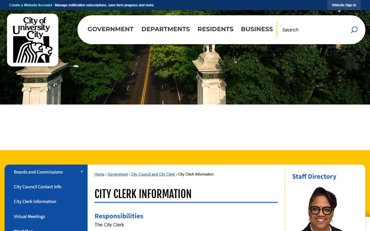 University City White Pages City Clerk public records
