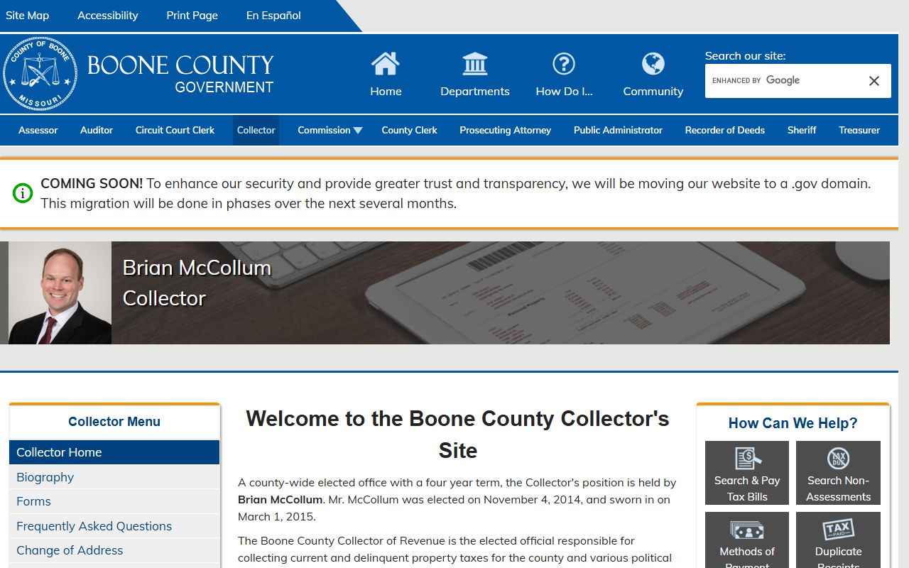 Boone County White Pages collector of revenue tax records