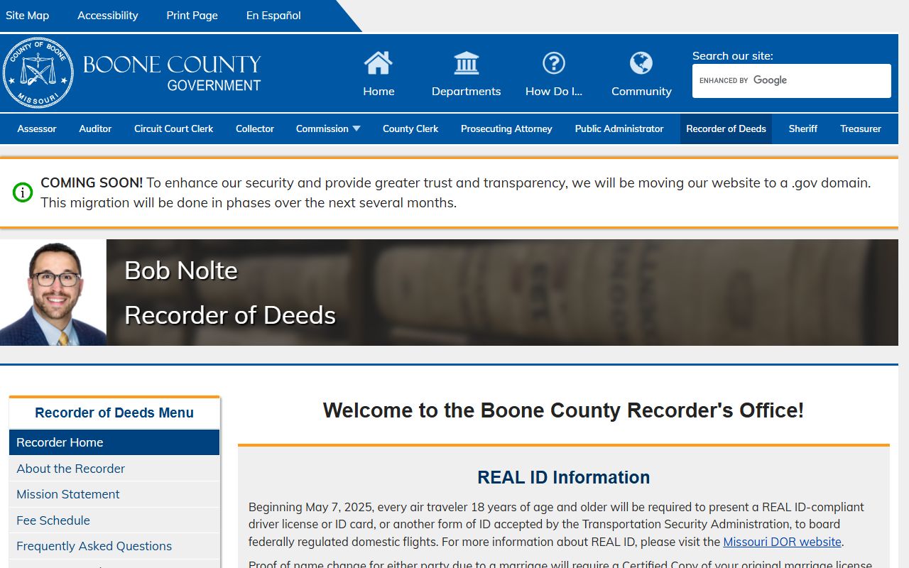 Boone County White Pages recorder of deeds office