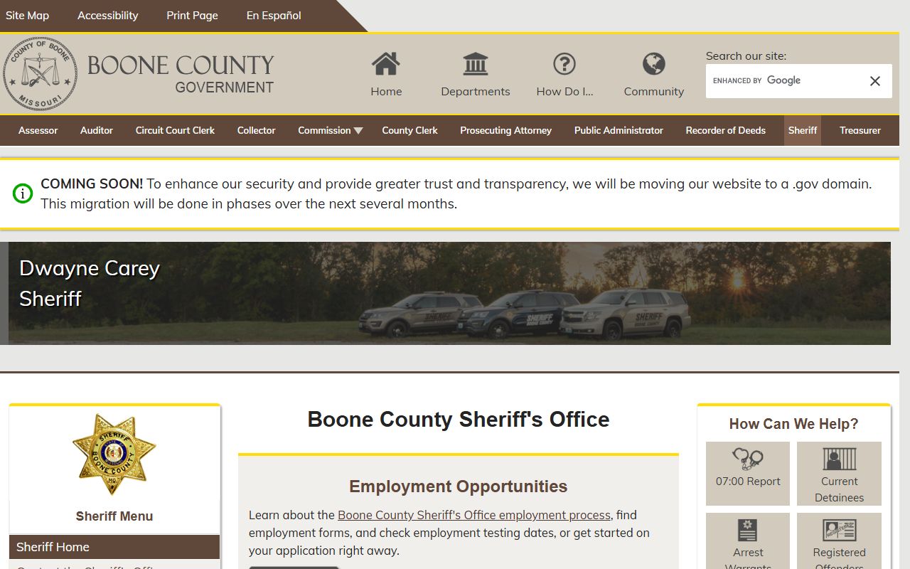 Boone County White Pages Sheriff's Office