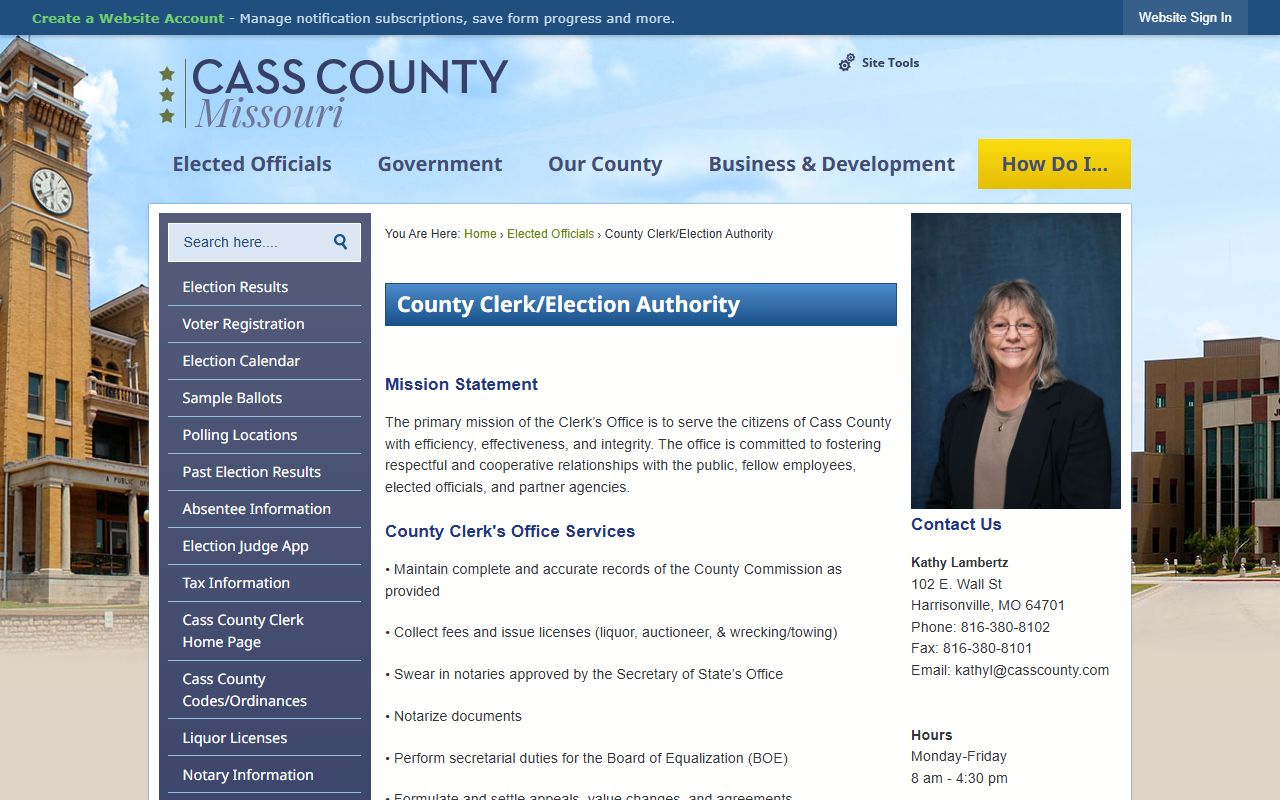 Cass County White Pages clerk election authority