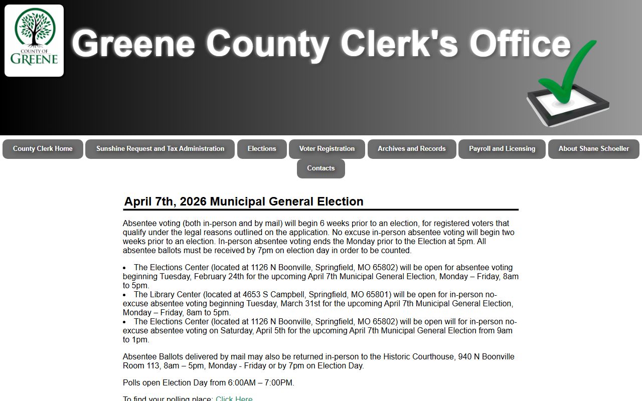Greene County White Pages County Clerk election and voter records