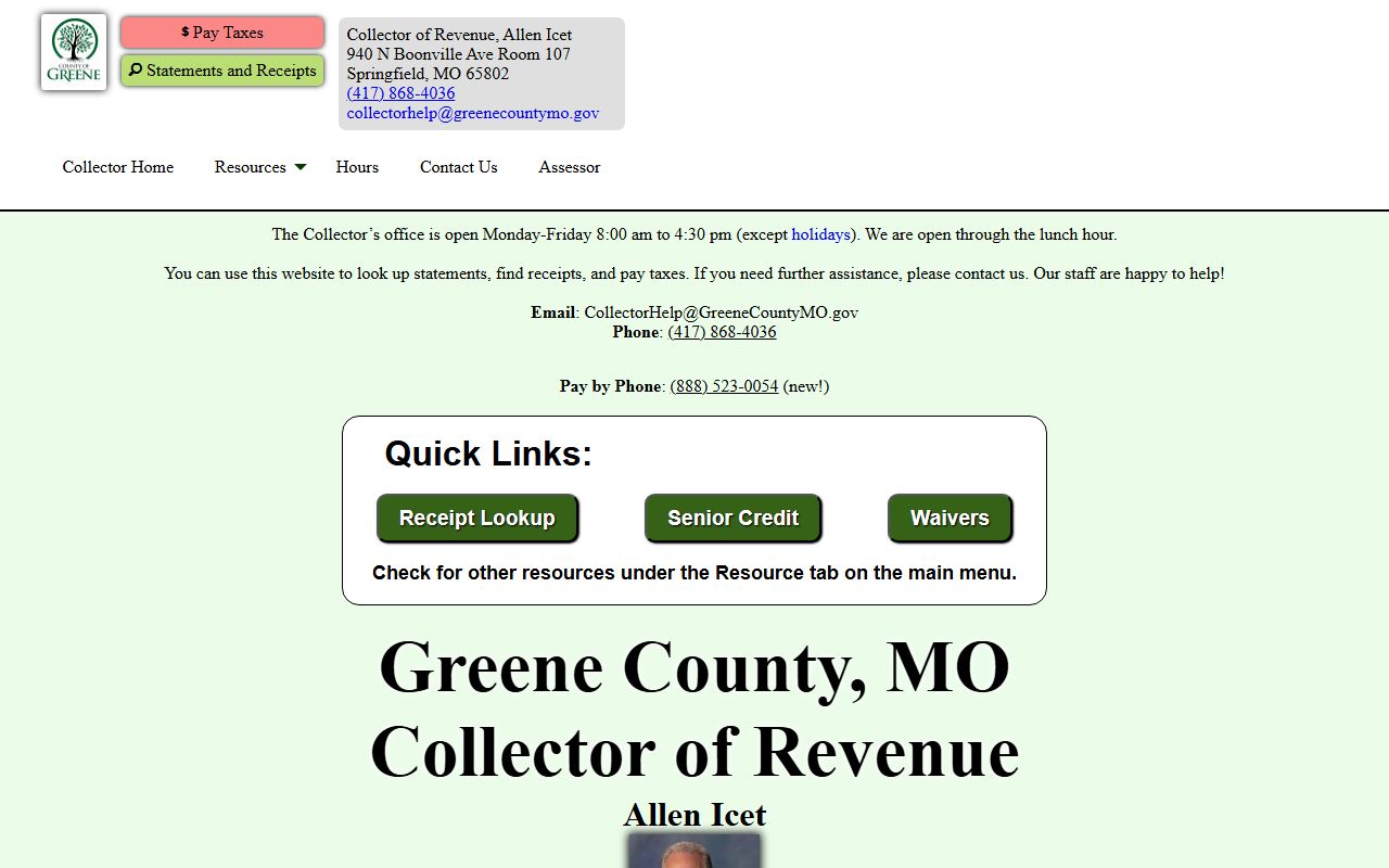 Greene County White Pages Collector of Revenue tax records