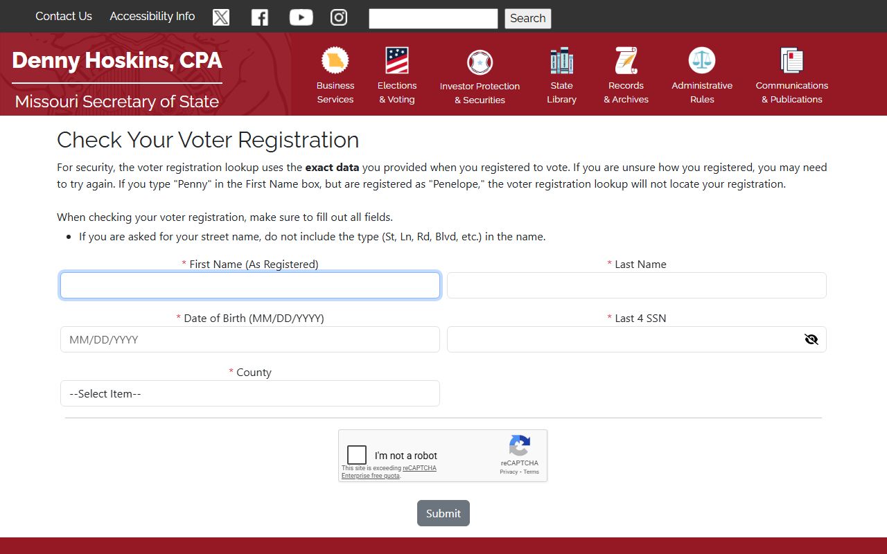 Platte County White Pages Missouri Secretary of State voter lookup