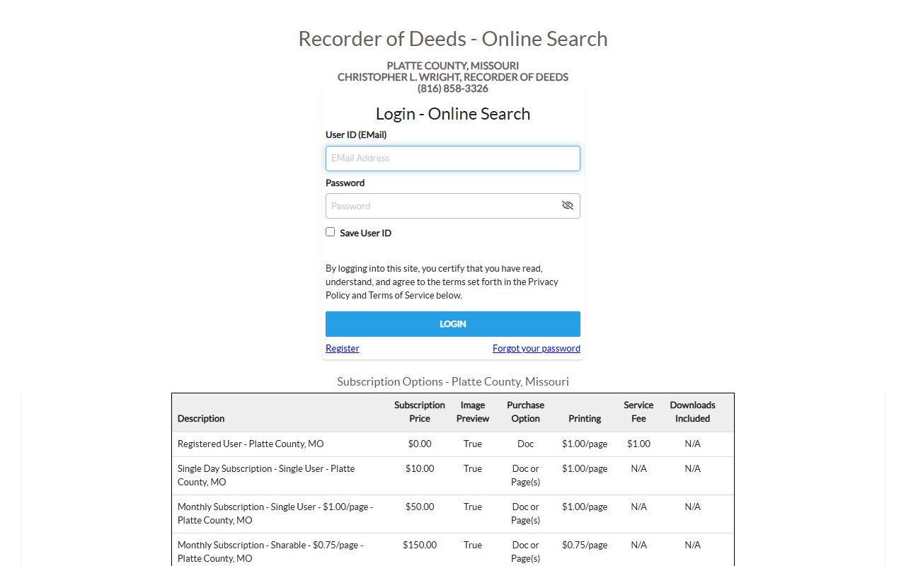 Platte County White Pages recorder of deeds online search