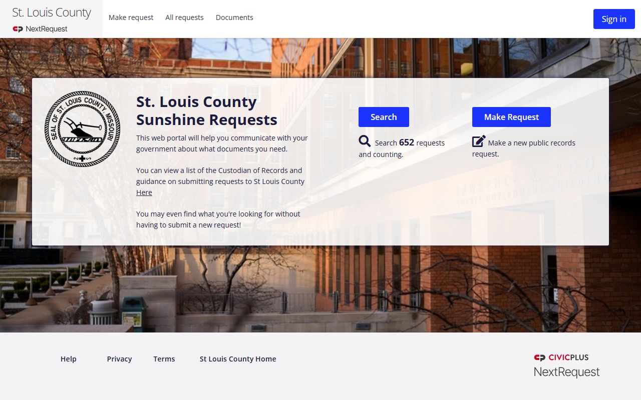 St. Louis County White Pages Sunshine Law records request portal