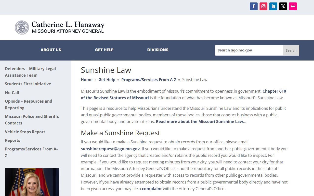 Missouri White Pages Attorney General Sunshine Law resources