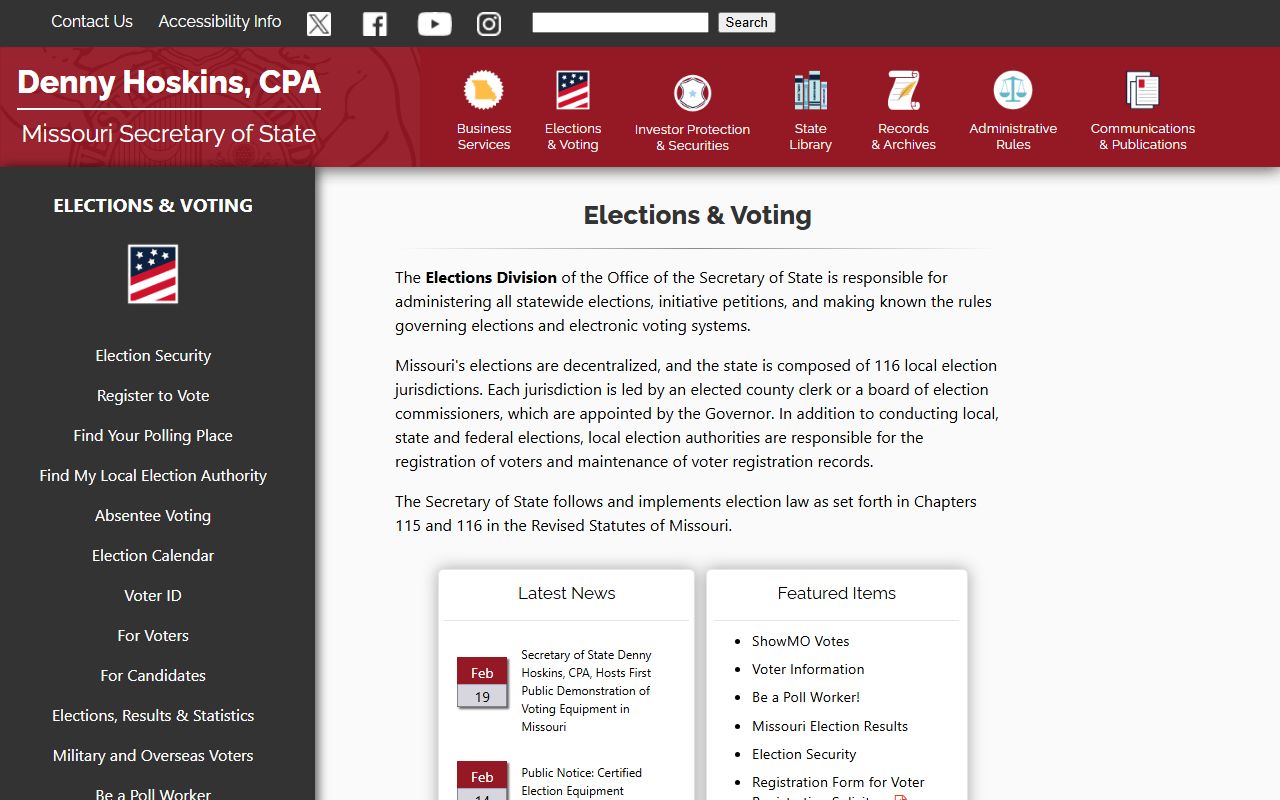 Maryland Heights White Pages Missouri Secretary of State elections page